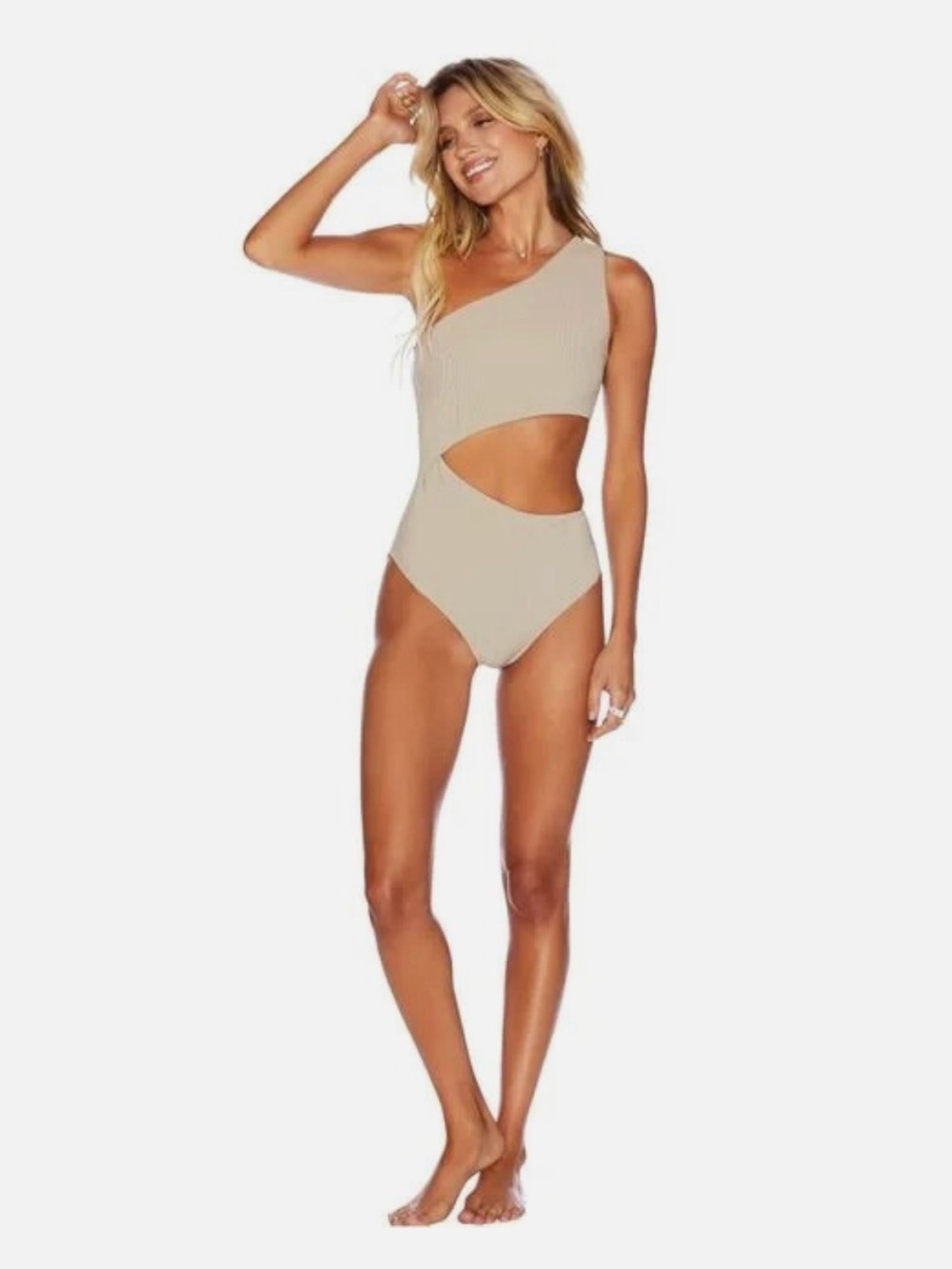 NWT Free People x Beach Riot Celine Ribbed One-piece swimsuit, Taupe, Sz L
